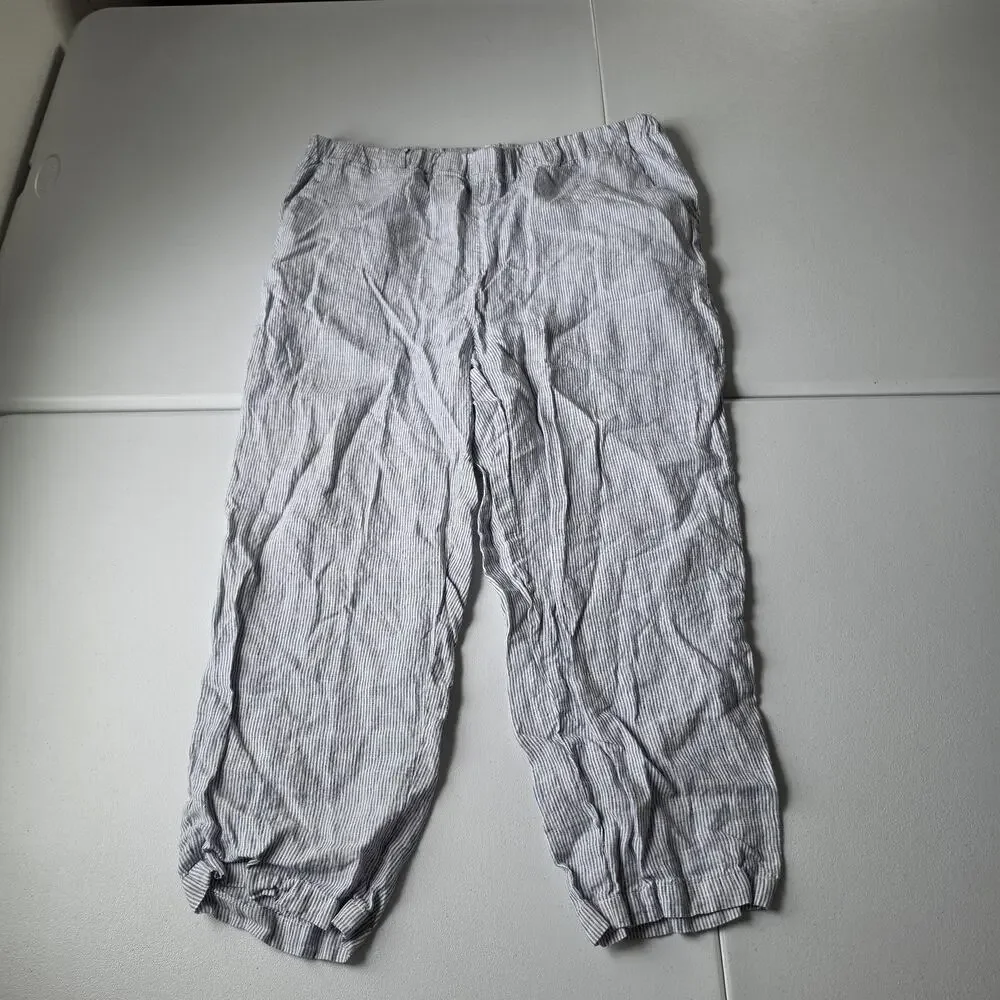 Quince Pants Womens XL Blue Pinstripe Linen wide leg Elastic Waist Casual Summer